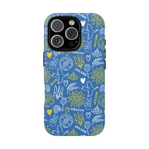Ukraine Inspired Peace & Freedom Doodle Phone Case - Ukrainian Patriotic Blue and Yellow Design - Protective Shell, Wrap Print, Matte Finish,phone Case Suitable for Iphone 11/12/13/14/15/16/17 Pro Promax Plus Air