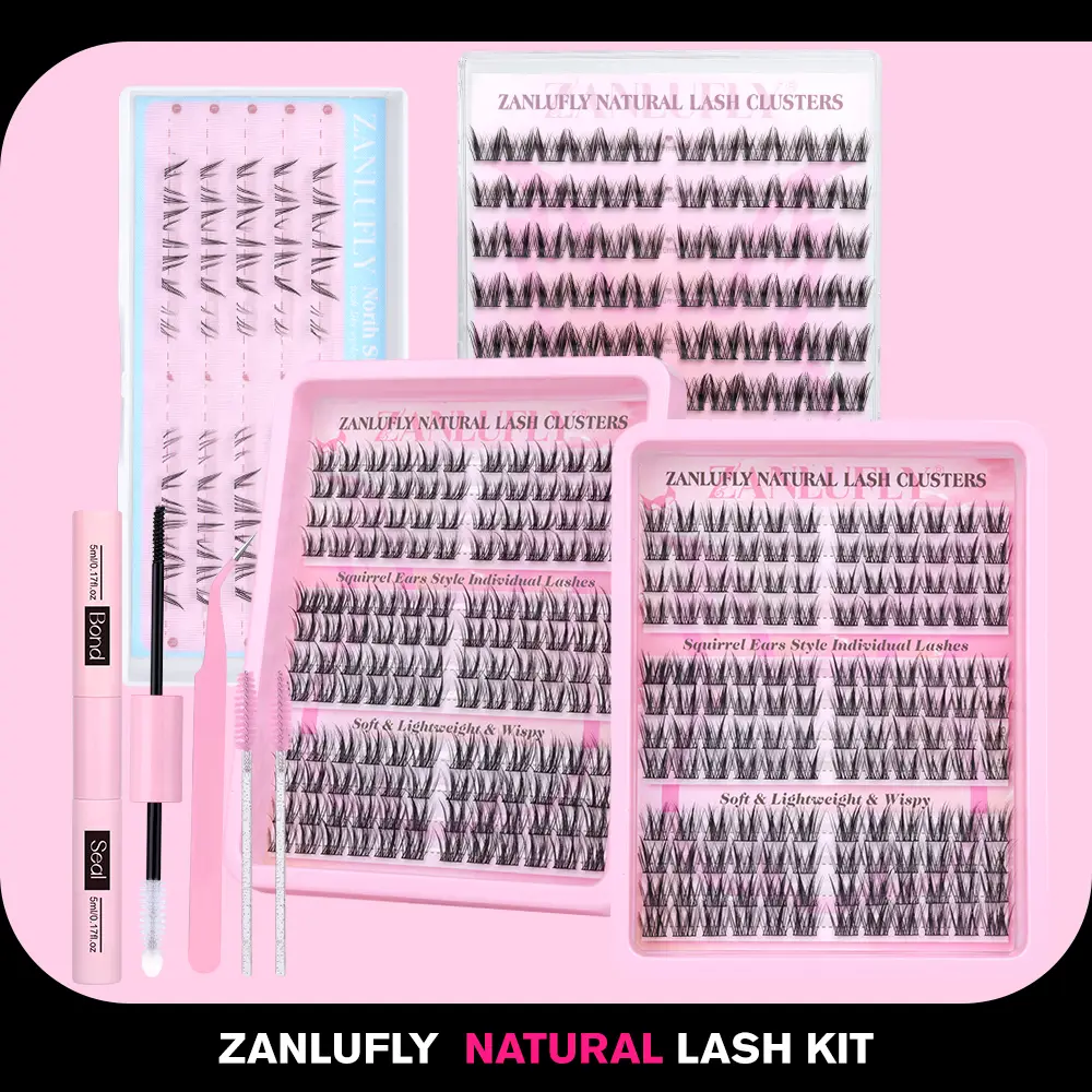 zanlufly Natural Lash CLusters C Curly Wispy Eyelash CLusters Short Anime Lash Extension Kit Makeup 9 10 11MM Manga Eyelashes Cosmetic Lash Bond and S