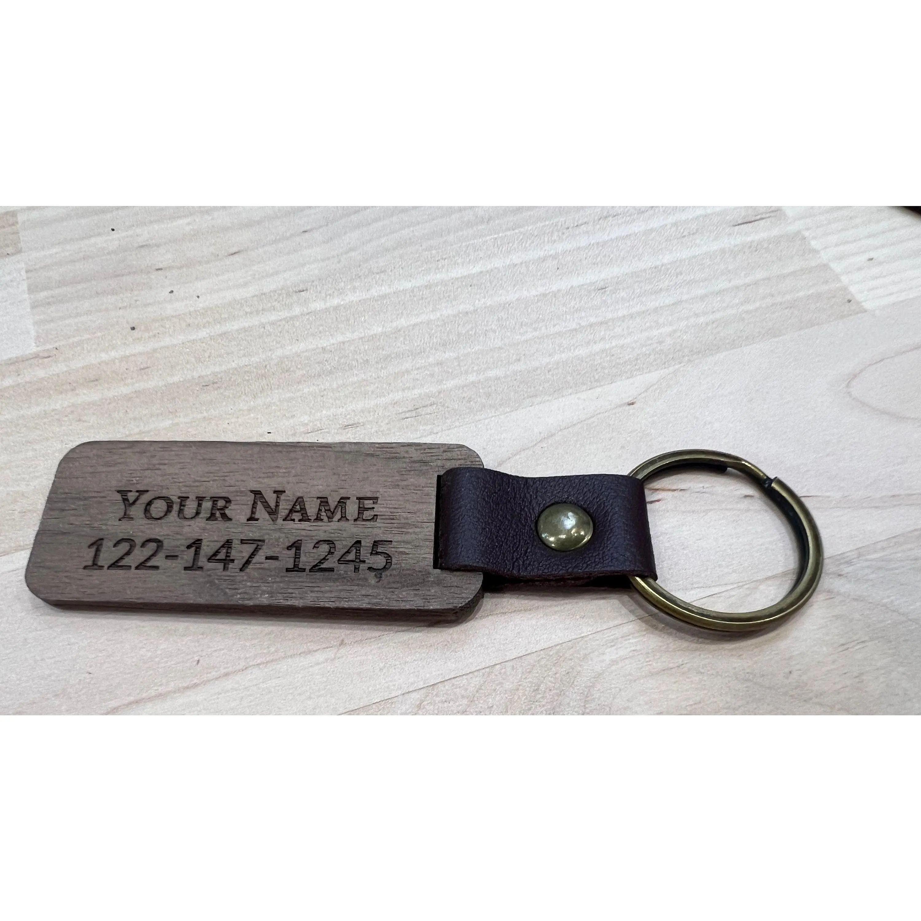 Custom Engraved Wooden Luggage Tag Keychain - Personalized Travel Accessory