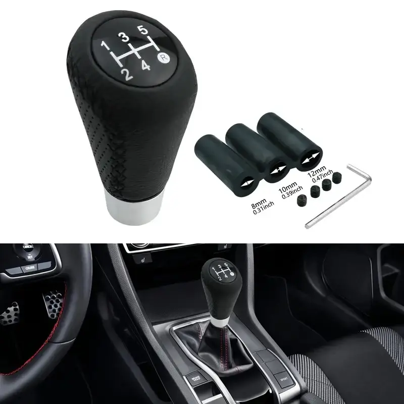 Brand New Universal  Leather Black 5 Speed Manual Car Gear Stick Shift Knob Shifter Lever