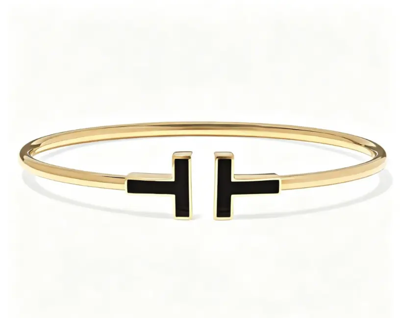 Pre-owned Tiffany & Co. Tiffany T wire bracelet yellow gold/black onyx size L