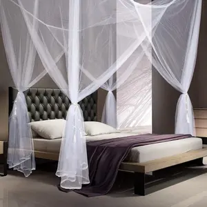 4 Corner Post Net Bed Curtains Large Netting Bedroom Decoration Curtains with 4 Pieces Tassel Pendants for Full Queen King Size Bed(White)