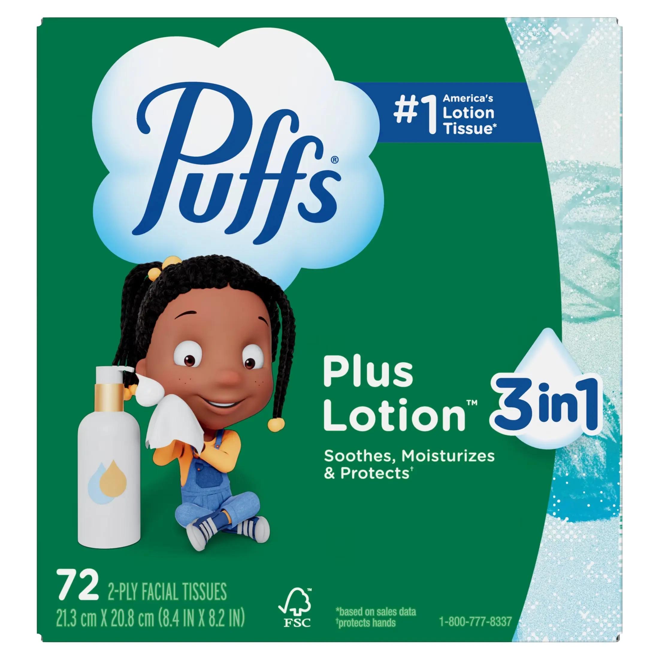Puffs Facial Tissue Plus Lotion, 4 Mega Cube Boxes, 72 Tissues Per Box