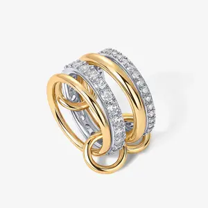 14K Gold Plated Stackable Rings for Women, 5A+ Cubic Zirconia Rings for Girls, Silver Gold Multi Ring Mixed Metals Stack Rings Set