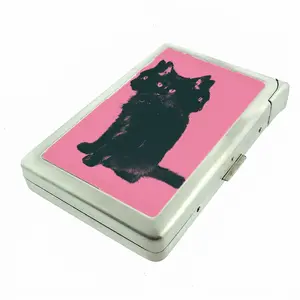 Pink Cat Trio Metal Wallet case with Built in Lighter