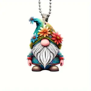 No Brand Single Season Acrylic Gnome Hanging Ornament with Colorful Flower Hat Faceless Beard Design Classic Style Wall Decor for Christmas Halloween Thanksgiving Unisex Home Decoration