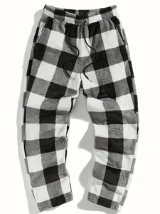 Unisex Plaid Fleece Print Drawstring Pants Casual Daily Wear Winter Warm Sleepwear Christmas Gift Long Pants for Everyday Comfort