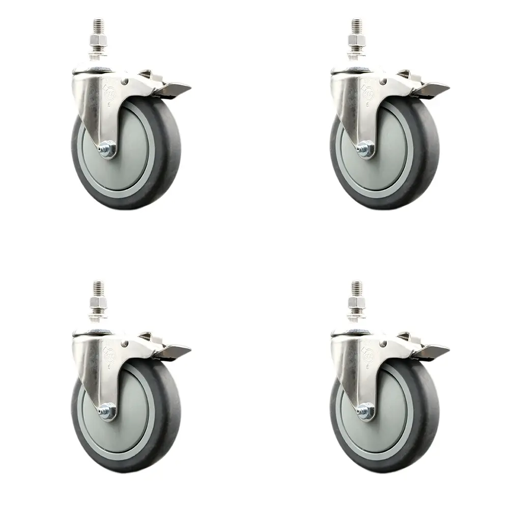 Service Caster SCC-SS316TSTTL20S514-TPRB-M1215-4 Thermoplastic Rubber Swivel Stem Caster with 5 in. Caster Wheels - 12 mm Metric Threaded Stems - 316 Stainless Steel Casters - Set of 4