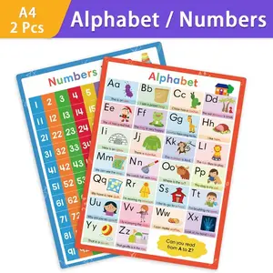 2 Piece Letter and Number Posters, Engaging Educational Classroom Decor, Frameless Paper Learning Aid, Suitable for Teens, Colorful Abc and 1-100 Illustrations, Alphabet Learning Chart