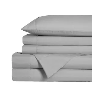 Swift Home 4PC Polyester Rayon from Bamboo Blend Soft Breathable Solid Sheet Set with Extra Pillowcases - LIGHT GRAY TWIN - Bedding Essentials