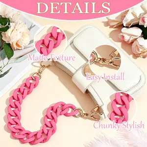 Pink or Black Matte Acrylic Bag Chain Strap Flat Purse Replacement Chain with Gold Buckles Decorative Handbag Wallet Crossbody Shoulder Strap Trendy Minimalist Chic