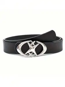 American Vintage Star Oval Buckle Women's Belt, Versatile Leather Texture Waistband, Textured Belt, Trendy Fashion Accessory, Fashion Belts