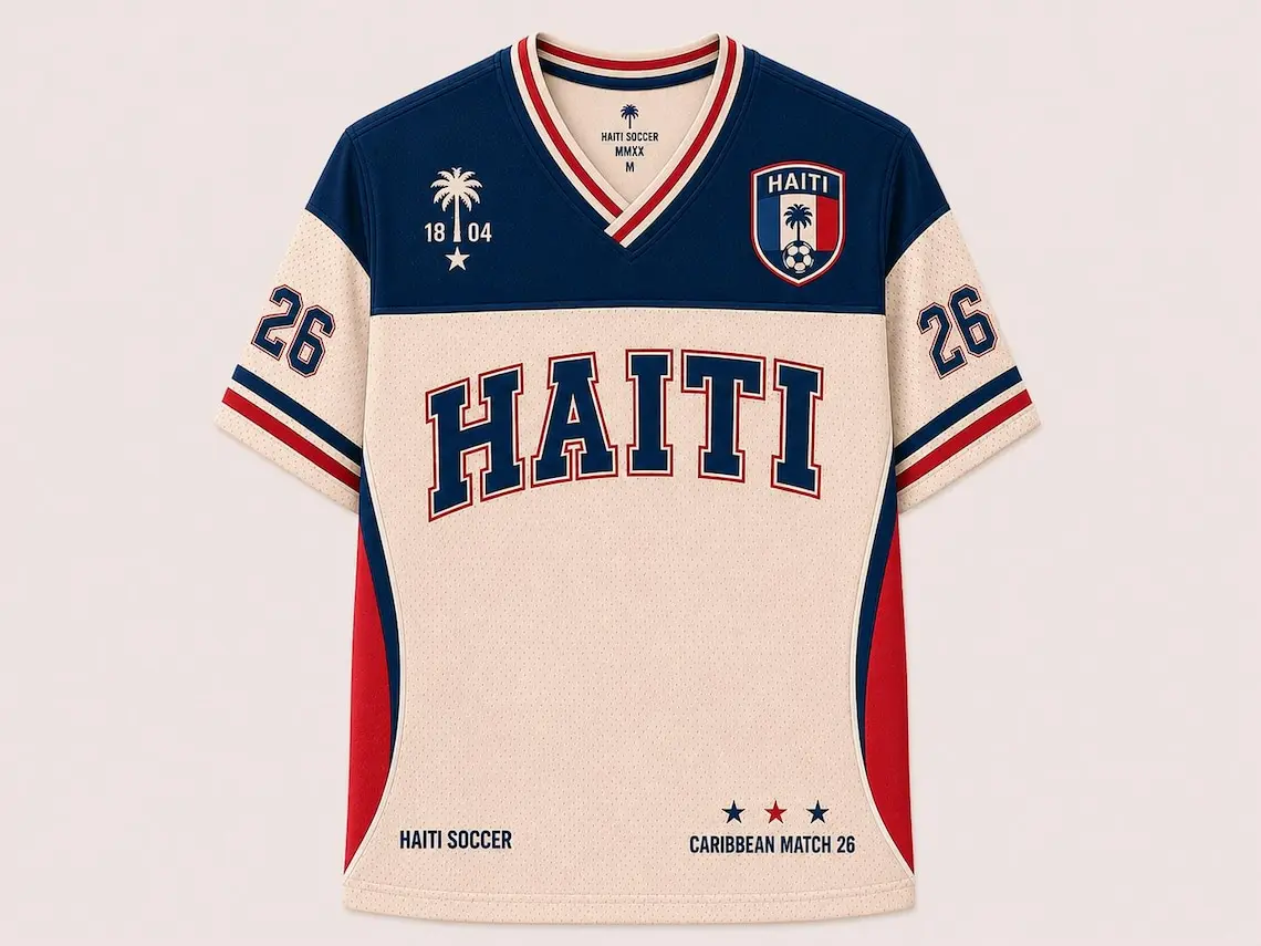 Custom Haiti Football Jersey - Unisex Moisture-Wicking Short Sleeve Custom Jerseys, Game Day Outfits, Caribbean Fan Wear, Retro Sports Collectible with Personalized Name and Number, Short Sleeve Jersey