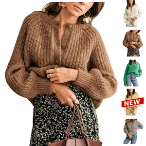 Molitree Red Casual Cardigan for Women Long Sleeve Button Chunky Knit Sweater Coat Loose Fit Polyester Top Coats