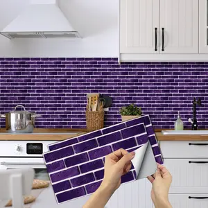 6/12/18/24/36/48 Classic Purple Marble Tile Wall Stickers, Self-Adhesive Detachable Vinyl Wallpaper, Waterproof, Oil Resistant And Easy To Clean Tile Stickers, 5.91 * 11.81 Inches, Suitable For Home Decoration Wallpaper