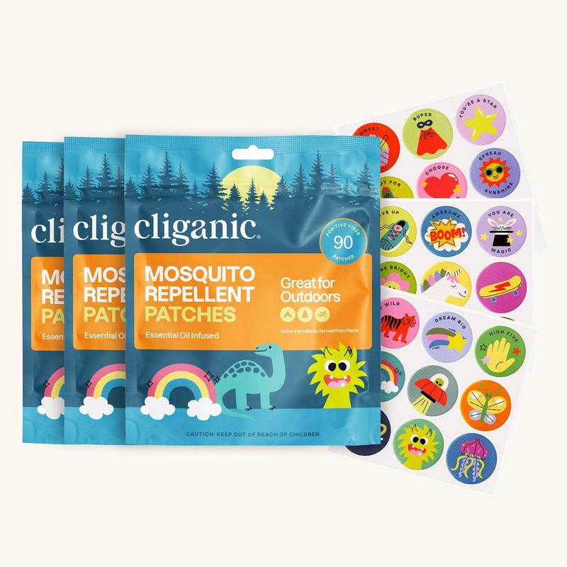 Cliganic Natural Mosquito Repellent Patches (Positive Vibes) - DEET-Free, Travel-Friendly Stickers for Kids & Adults with Citronella Oil