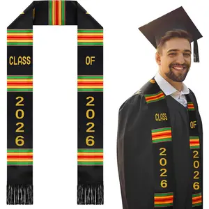 Graduation Gift  Graduation Stole Kente Stole Black Authentic African Art 72" x 4.8" for Adult College Unisex Grads Celebrate