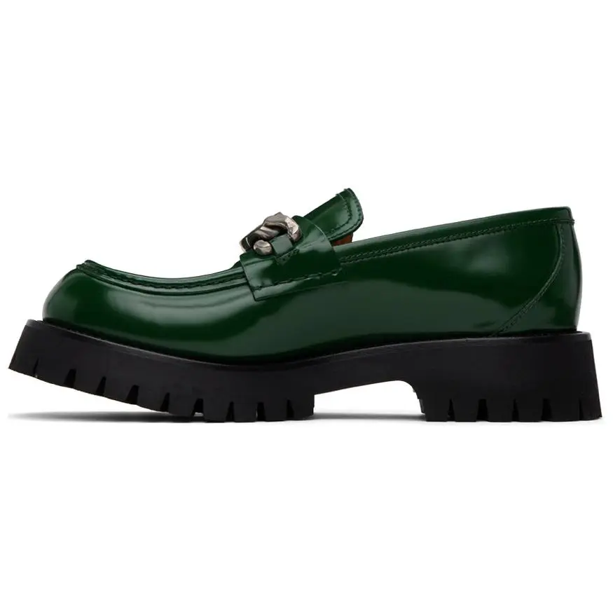 Men's Gucci Interlocking Leather Loafers - Round Toe Slip-On Footwear, Green & Black Trending Design, Maison Mihara Verifiable with Global Authentication Credentials