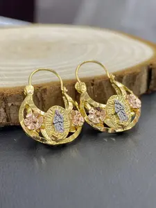 14K Gold Plated Virgen de Guadalupe Earrings - Hoop Basket Earrings Virgin Mary - Our Lady of Guadalupe Jewelry - Womens Girls Jewel Gifts for Her