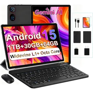 new modelTablet, 2025 Android 15 Tablet with Gemini AI, 10.1 Inch FHD Display, 30GB RAM 64GB ROM /1TB TF, 6000mAh Battery, Octa-Core 2.0GHz, Widevine L1, 2 in 1 Tablets with Keyboard Mouse(Black)