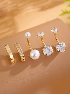 Women's Elegant Faux Pearl & Rhinestone Decor Belly Rings, Trendy Exquisite Belly Piercing Jewelry, Chic Body Jewelry for Party Decor, Belly Button Piercing, Navel Piercing Jewelry