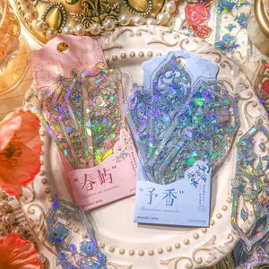 40pcs/set, embossed gilt bookmarks, floral theme, delicate and elegant style, PVC material, student reading book folder.