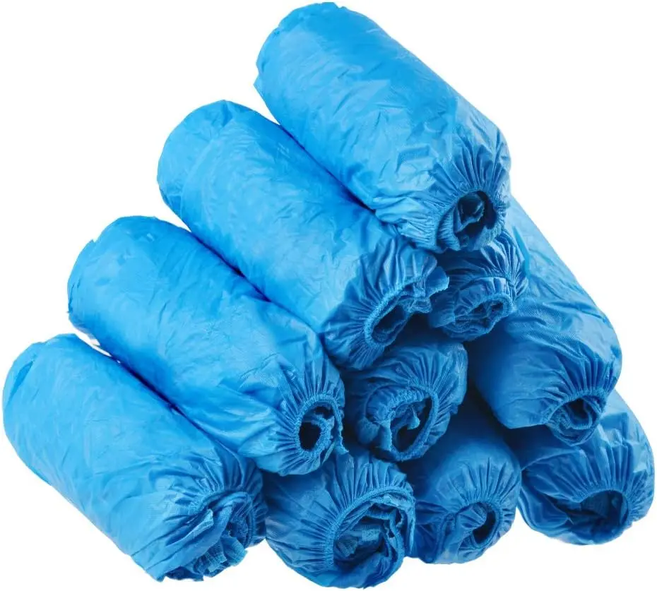 100 Pack Disposable CPE Plastic Hygienic Boot & Shoe Covers (50 Pairs) - Waterproof, Slip-Resistant, Durable, 1 Size Fits Most Blue for Construction, Workplace Indoor Carpet Floor Protection