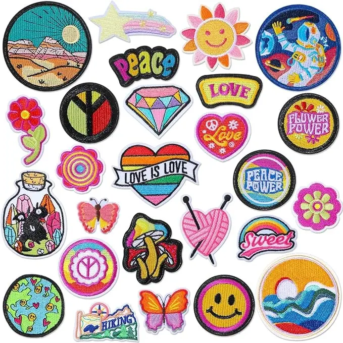 26 Pieces Sew on Patches Iron on Patches Vintage for Clothing Appliques Hippie Retro Patches Space Planets Repair Patches Kit Embroidered Stickers for Craft Backpacks Clothing DIY Decorations (Flower)