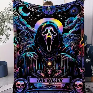 Skeleton The Killer Pattern, Ghost Face Blanket, Soft, Warm and Lightweight Plush Blanket, Suitable for Beds, Sofas, Cars, Room Decorations and Gifts, Suitable for Children and Adults, 1 Single-sided Printed Blanket