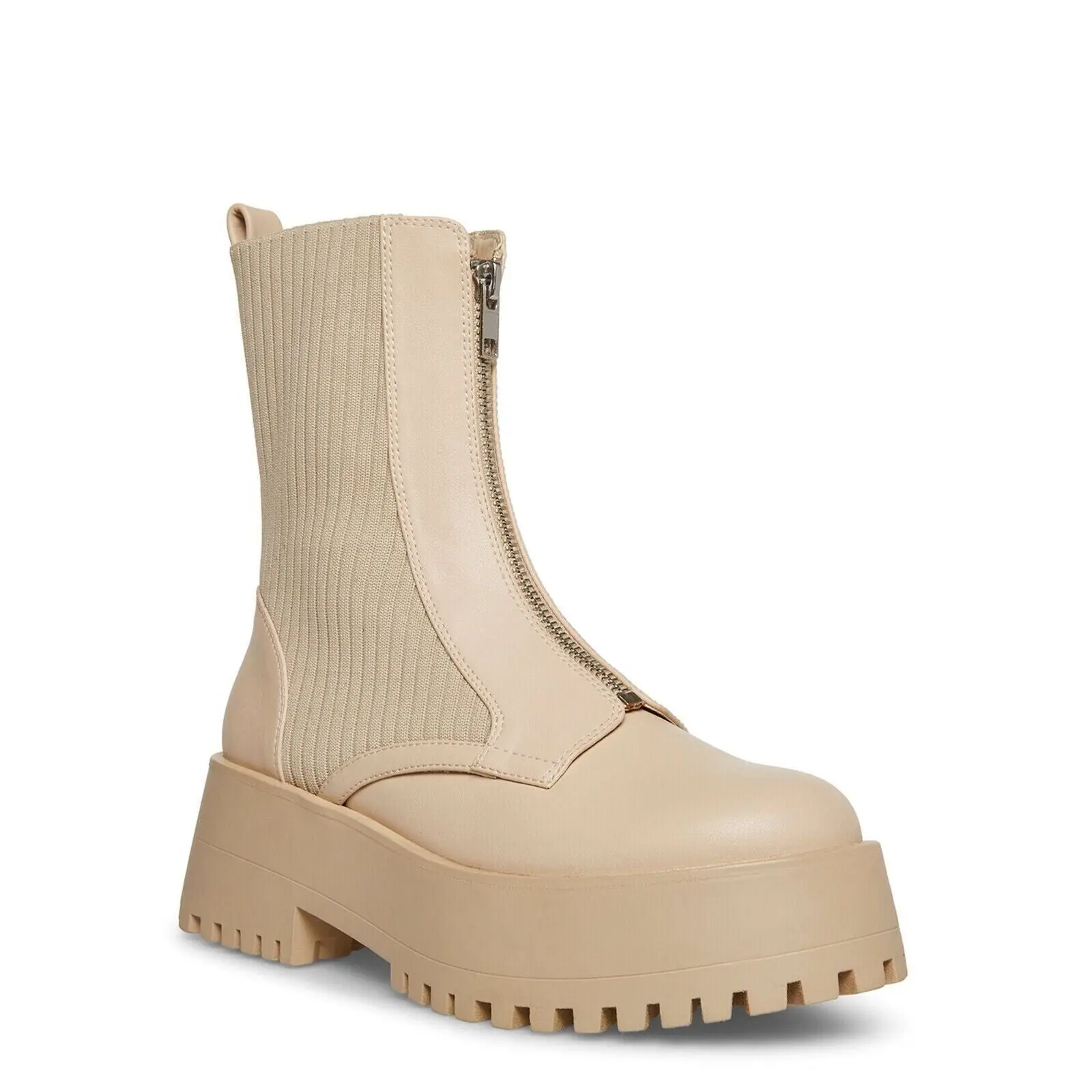 Madden Girl Women's Skyler Zip-Front Knit Lug Sole Boots, Shoe Size 8.5 Walking Shoes Platform