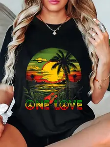 100% Cotton Unisex Reggae Music Guitar Rasta Pride Jamaica Rasta Reggae Sunset T-Shirt