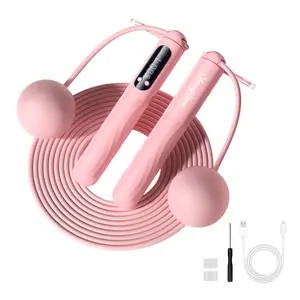 CHANGENOW Cordless Jump Rope with Large LED Display High-Precision Chip Cordless Ball Option Home Workout Equipment Pink