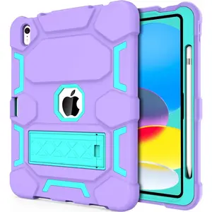 for iPad 10th Generation Case 10.9 Inch 2022, iPad 10 Case with Kickstand & Pencil Holder, Heavy Duty Shockproof Hybrid Three Layer Protective Cover for Girls Women