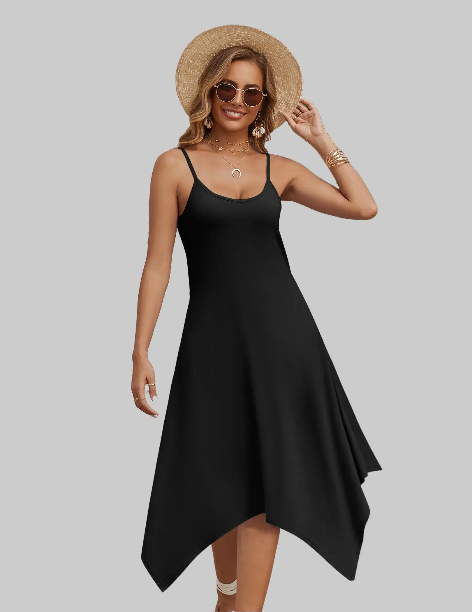 Women's Summer Sleeveless Floral Spaghetti Strap Midi Dress Feminine Loose Hawaiian Bohemian Beach Cover-Up Solid Casual Party Dress with Pockets