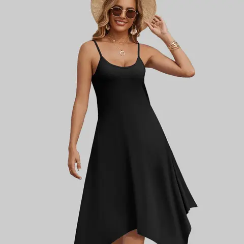 ZEAGOO Women's Lightweight Bohemian Sleeveless Floral Spaghetti Strap Midi Dress - Loose Round/Crew Neck Casual Wear with Pockets, Beach-to-Party Womens Dresses for Casual Occasions