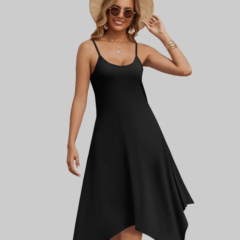 ZEAGOO Women's Lightweight Bohemian Sleeveless Floral Spaghetti Strap Midi Dress - Loose Round/Crew Neck Casual Wear with Pockets, Beach-to-Party Womens Dresses for Casual Occasions