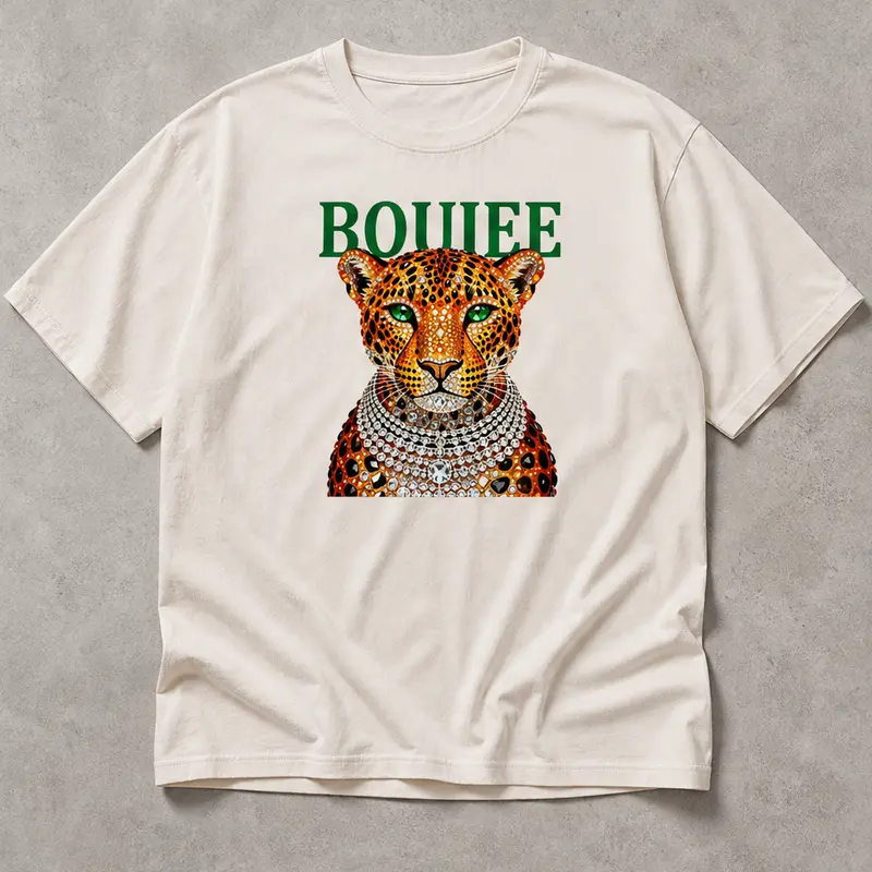 [Made-to-Order] Women’s Vintage Graphic Tees Cotton Short-Sleeve Clothing, Leopard Print T-Shirt with Diamond Bling Leopard Head, Glam Casual Luxury Aesthetic Top (Sports & Outdoor Sports Tops)