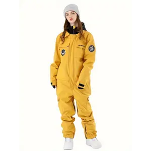 [Waterproof Snowboard Suit] Waterproof & Windproof Snowboard Suit - Breathable Light Blue Polyester Hooded Winter Ski Outfit - Reinforced Knees, Pockets, and Secure Zippered Closure