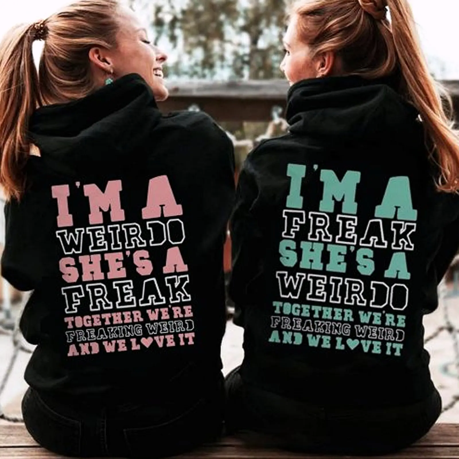 Women's Unisex Matching Hoodie Set - I’m A Weirdo She’s A Freak Design, Love-Themed Tops, Long Sleeve Sweatshirts with Quality Fabric, Perfect Anniversary Gift Couples Outfits, Yarn, Pocket