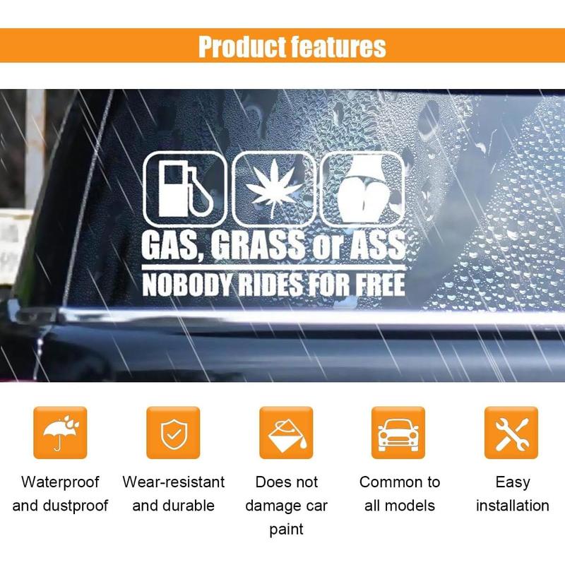 Gas Grass or Ass Stickers for Cars, Nobody Rides for Free Car Vinyl Decal Sticker, Funny Wall Sticker, Car Bumper Decoration Accessories for Car Trucks SUV Window Wall Laptop