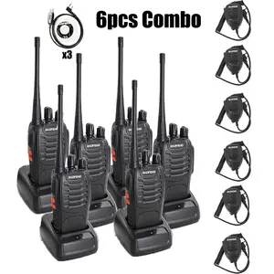 6Pcs Walkie Talkie BF-888S Set Portable Long Range Intercom for Adults 16 Channel Rechargeable Handheld Two Way Radios with Earpieces & Flashlight for Family Restaurant Walkie Talkie Set with Microphones