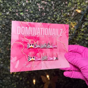 Dominationailz 10Pc Kitty Bow Bling Duck Press On Nails Pink Black Cheetah Zebra Reusable Easy Application