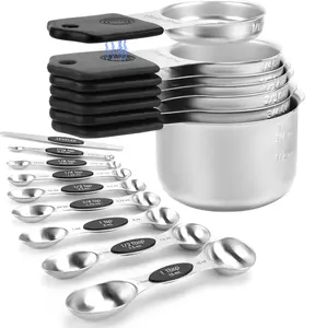 Magnetic Measuring Cups and Spoons Set-Heavy Duty 304 Stainless Steel，Double Measurement Markings，Set of 16 with Leveler for Measure Dry and Liquid Ingredients