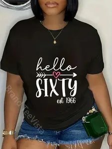 100% Cotton Hello Sixty Est 1966 60th Birthday for Women T-Shirt