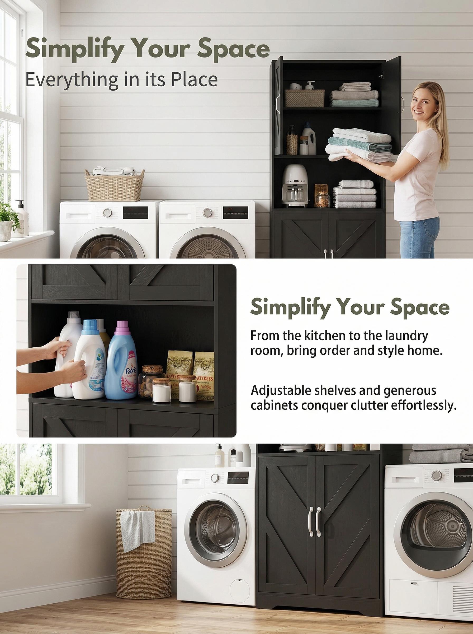 ZR-Garvee 70 Inch Tall Kitchen Pantry Cabinet with Microwave Stand and 4 Doors Large Storage Hutch with Adjustable Shelves Freestanding Cupboard for Pantry and Kitchen