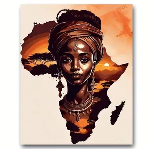 Sunset African Woman Pattern DIY Diamond Arts Colorful Painting Kit without Frame, Full Round Diamond Painting, Artwork for Home Office Decor, Wall Art Painting