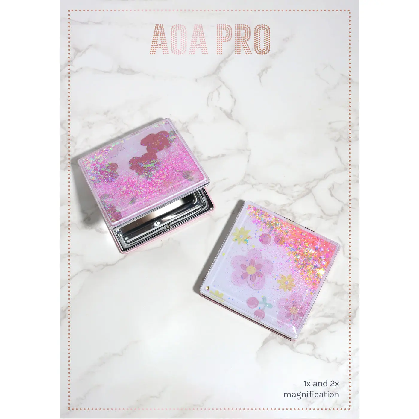 AOA Pro Double-Sided Compact Mirror – Glitter Bloom