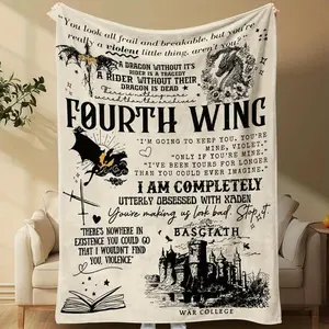 Fourth Winged Dragon Rider Theme Soft Knit Blanket - Double Sided, Four Seasons Comfort Polyester, Machine Washable, With Inspirational Quotes and Art Design, Perfect for Living Room, Bedroom, Sofa, Travel, Camping, Trip Blanket Vintage Style Pa 392