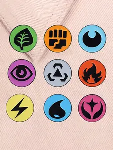 9pcs/set PTCG 9 Types of Energy Enamel Pins Cartoon Round Anime Game Card Alloy Brooches Lapel Backpack Badge Fashion Jewelry Accessories Gifts for Friends