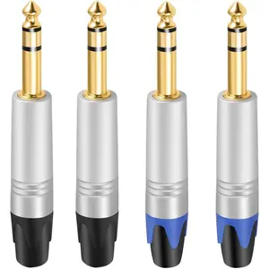 1/4" TRS Plugs, 4 Pack, 4 Inch AUX Cable, Male-to-Male, Gold-Plated, 24 AWG, Compatible with Speakers, Microphones, Guitars, DJ Mixers